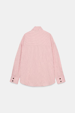 ZARA РУБАШКА В ПОЛОСКУ С ВОРОТНИКОМ-СТОЙКОЙ, РОЗОВЫЙ