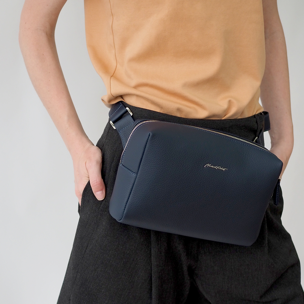 Сумка поясная Slash из кожи теленка, синего цвета