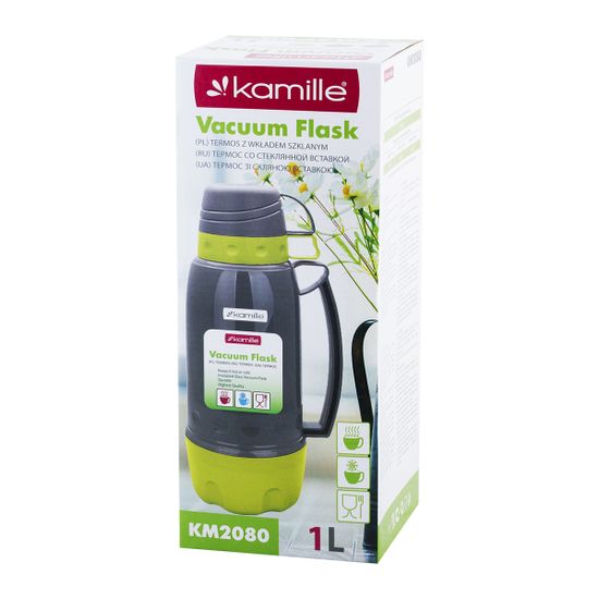 Термос 1 л. со стеклянной колбой Kamille KM 2080 пластиковый корпус