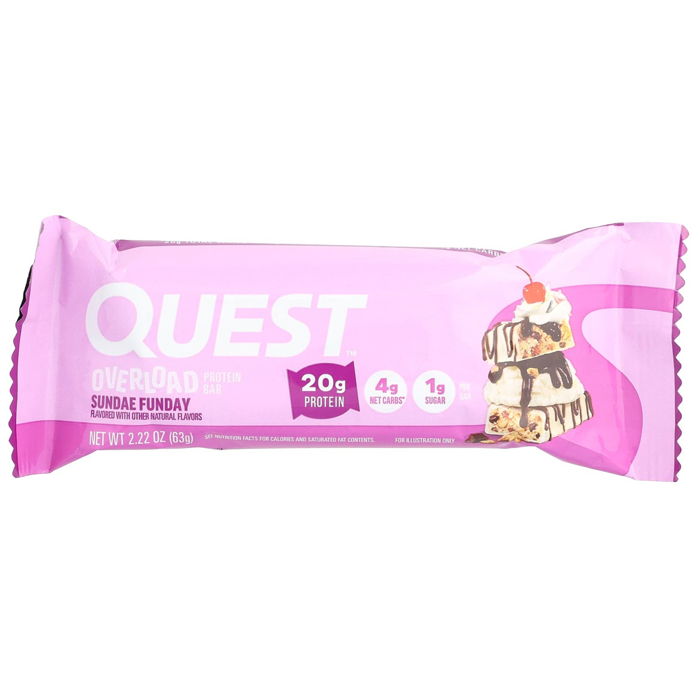 Quest Nutrition, Overload Protein Bar, Sundae Funday, 12 батончиков (63 г (2,22 унции))