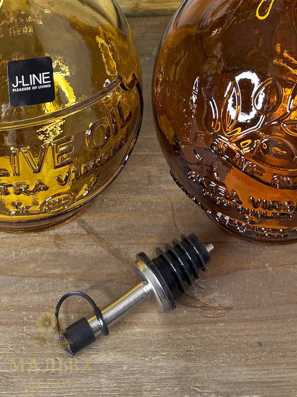 Набор декоративных бутылок для масла с дозатором "Олива" коричневые от J-LINE