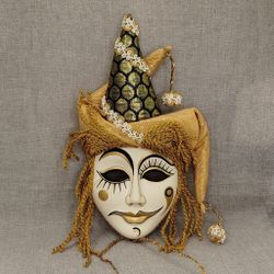Интерьерная маска Скоморох золотой