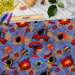 Ткань таффета звуки взрывов из комиксов на синем фоне