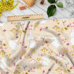 Ткань бифлекс белые зайки в поле