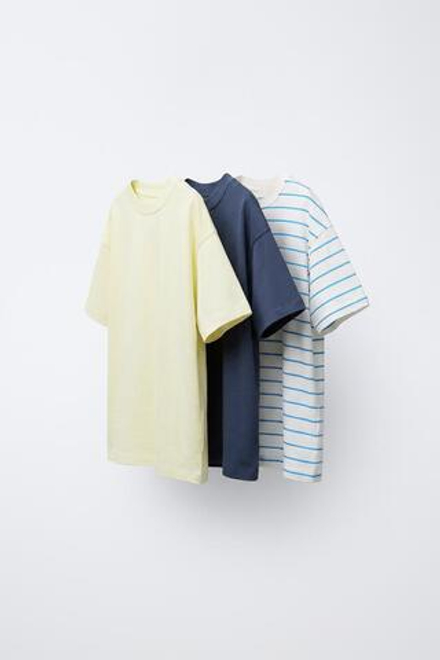 ZARA НАБОР ИЗ ТРЕХ ФУТБОЛОК С КОРОТКИМ РУКАВОМ, СВЕТЛО-ЛАЙМОВЫЙ