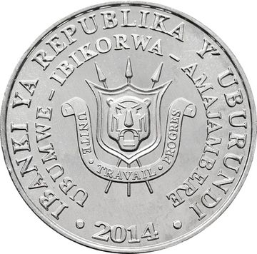 5 франков 2014 Бурунди «Королевская цапля»