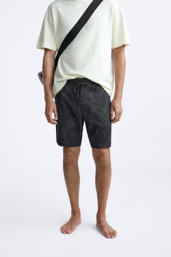 ZARA ДЛИННЫЕ ПЛАВКИ С ПРИНТОМ В ВИДЕ БРЫЗГ, ЧЕРНЫЙ