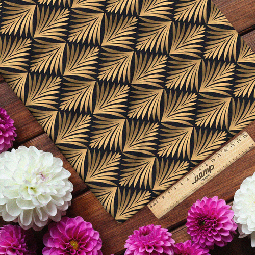 Ткань шелк Армани золотистые листочки в квадрате