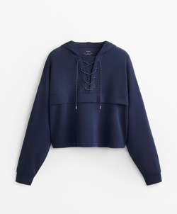 Oysho Толстовка мягкая на ощупь с перекрещивающимися шнурками и модалом, военно-морской