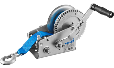 ЗУБР 1.1 т, 10 м, ручная барабанная тяговая ленточная лебедка, Профессионал (43115-1.1)