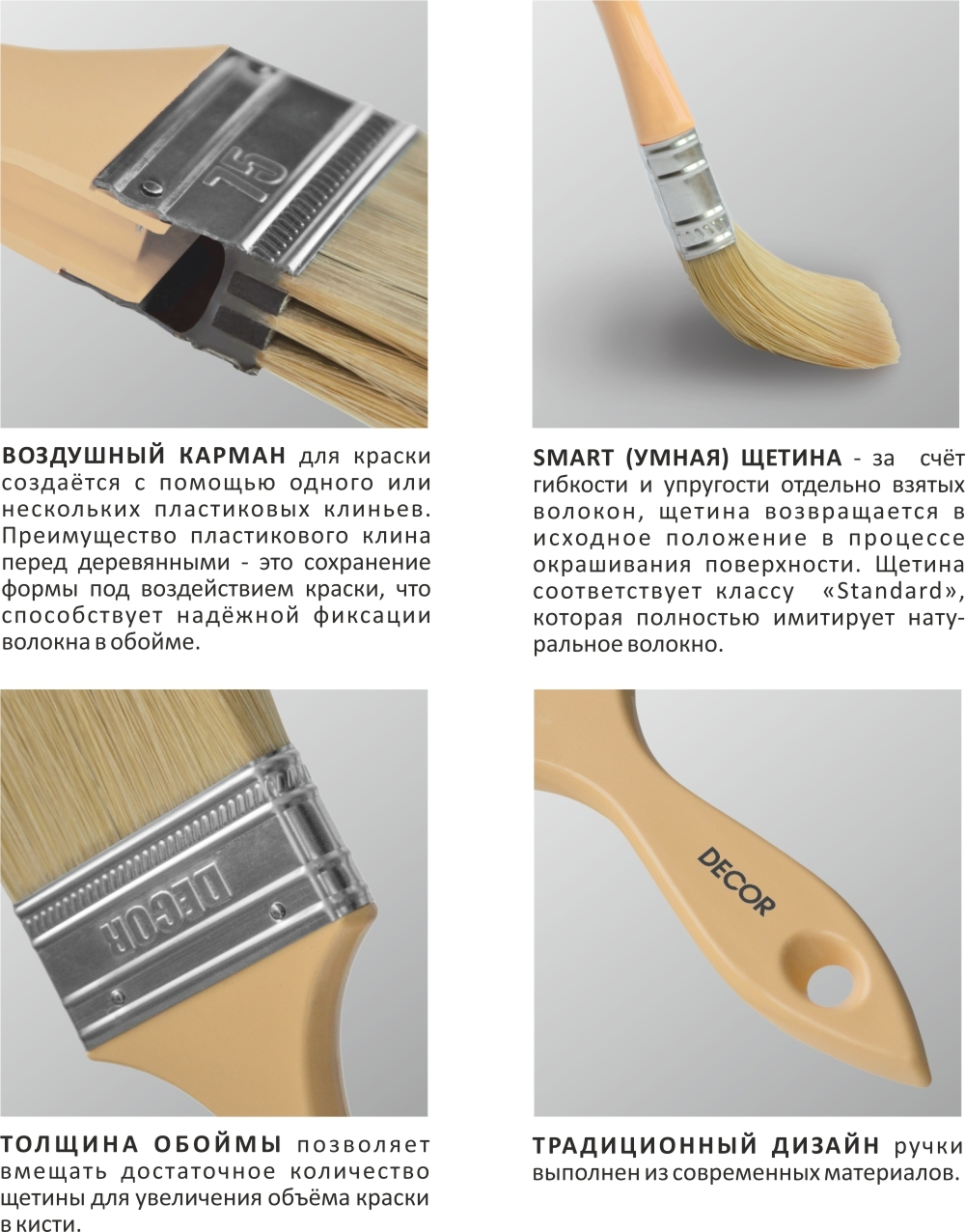 Кисть плоская 75х14мм "Суббота", свет.смеш. ворс,пласт.ручка DECOR 126055