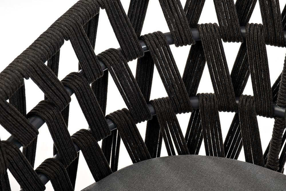 "Диего" стул плетеный из роупа, основание дуб, каркас из стали темно-серый (RAL7024) муар, роуп темно-серый круглый, ткань темно-серая 027