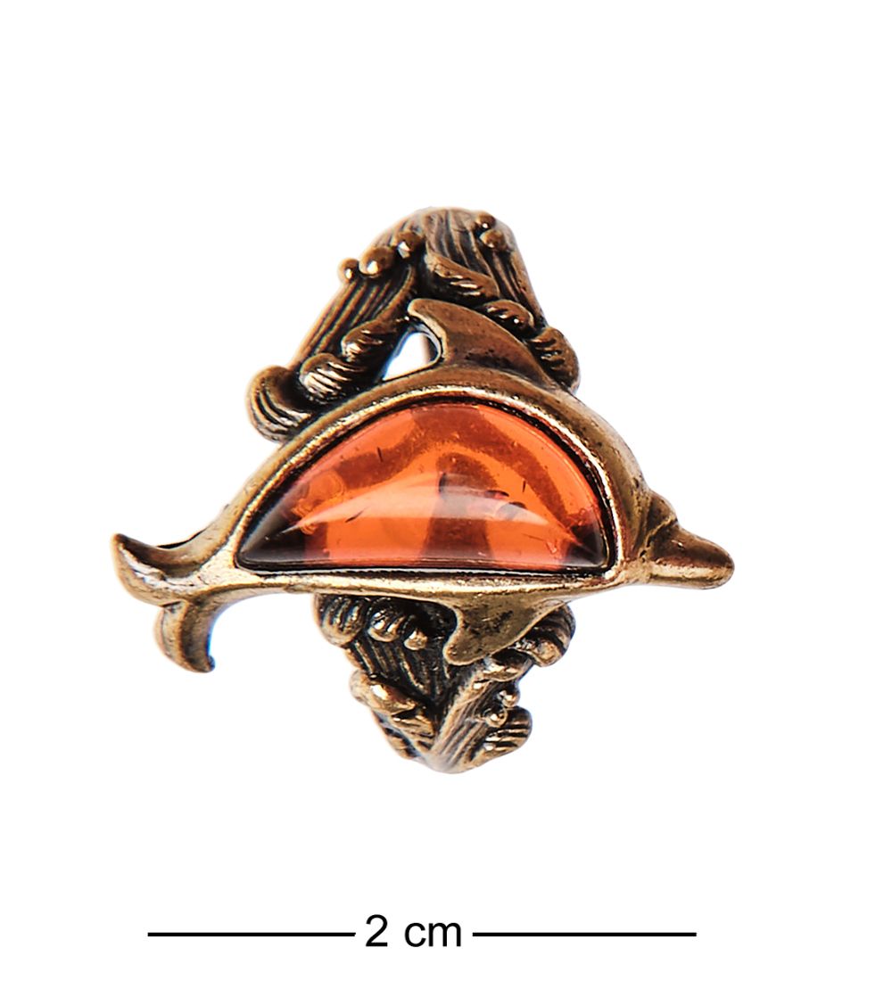 AM-2668 Кольцо «Дельфинчик» (латунь, янтарь)
