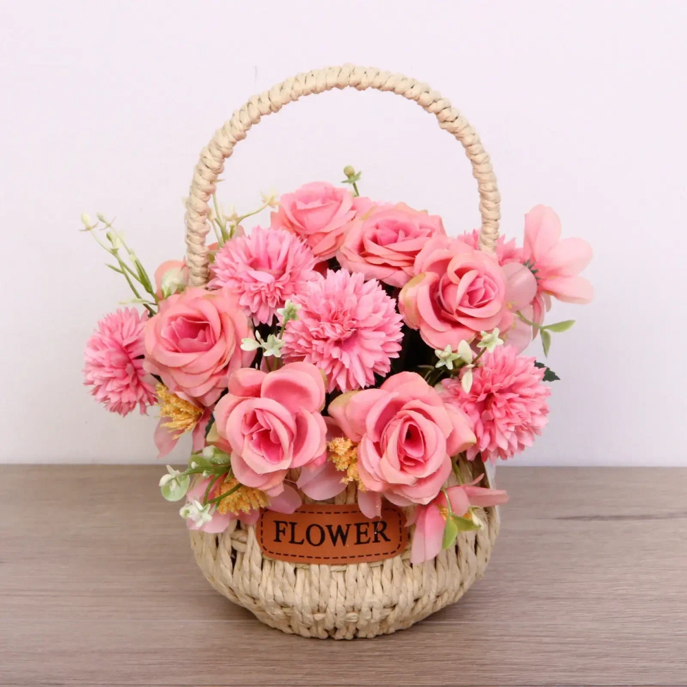 Цветочная композиция «Весенняя мелодия» 13*26см в корзинке розовый цвет