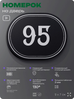 Номерок на дверь квартиры 95, для кабинета, офиса, шильдик 9 х 7 см, черный, Айдентика Технолоджи