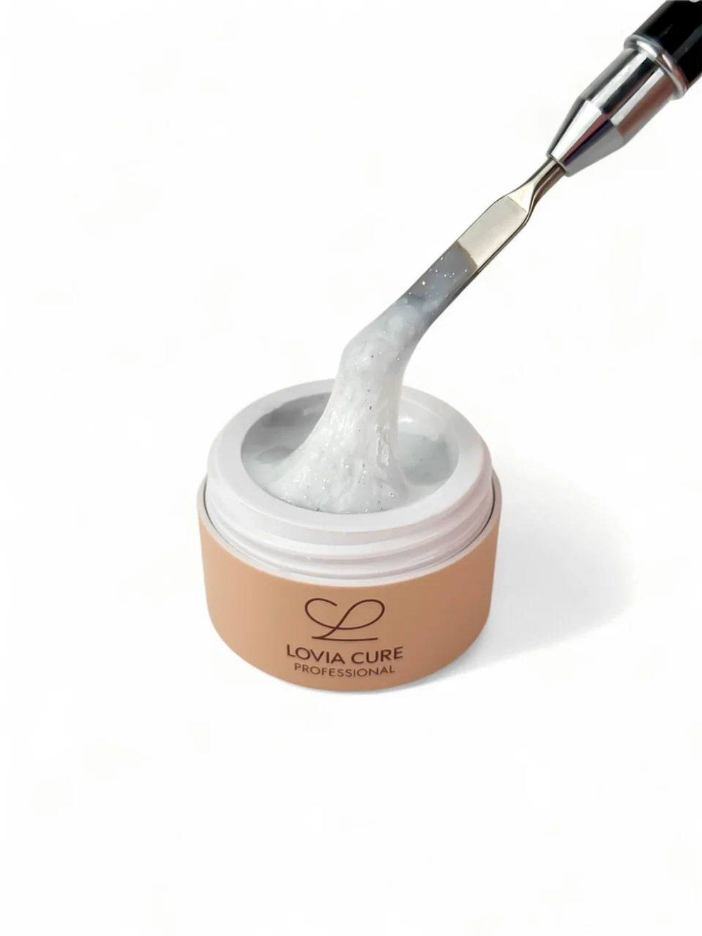 Lovia Cure Builder Gel Milky Silver - Гель моделирующий молочный с серебристыми хлопьями, 15 мл