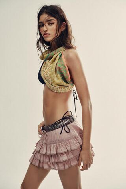 ZARA ЮБКА-ШОРТЫ С ВОЛАНАМИ, ПЫЛЬНЫЙ РОЗОВЫЙ