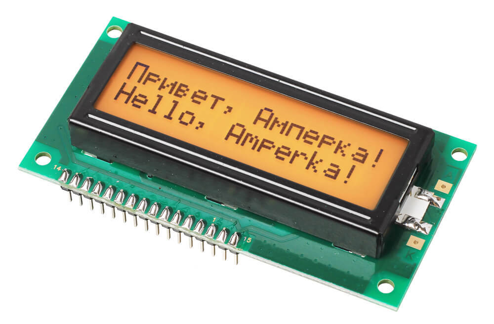 Текстовый экран 16×2 (Чёрным по янтарному)