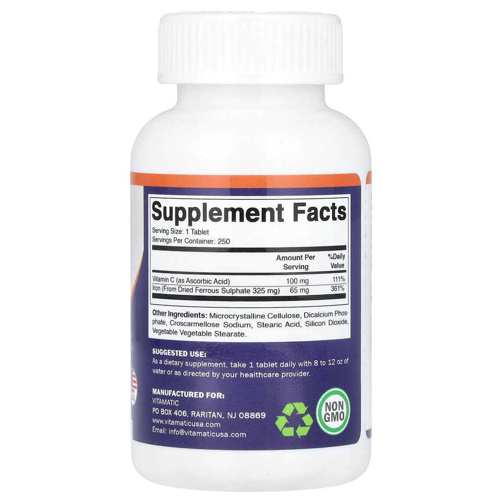 Vitamatic, Сульфат железа + витамин C, 250 таблеток, покрытых оболочкой