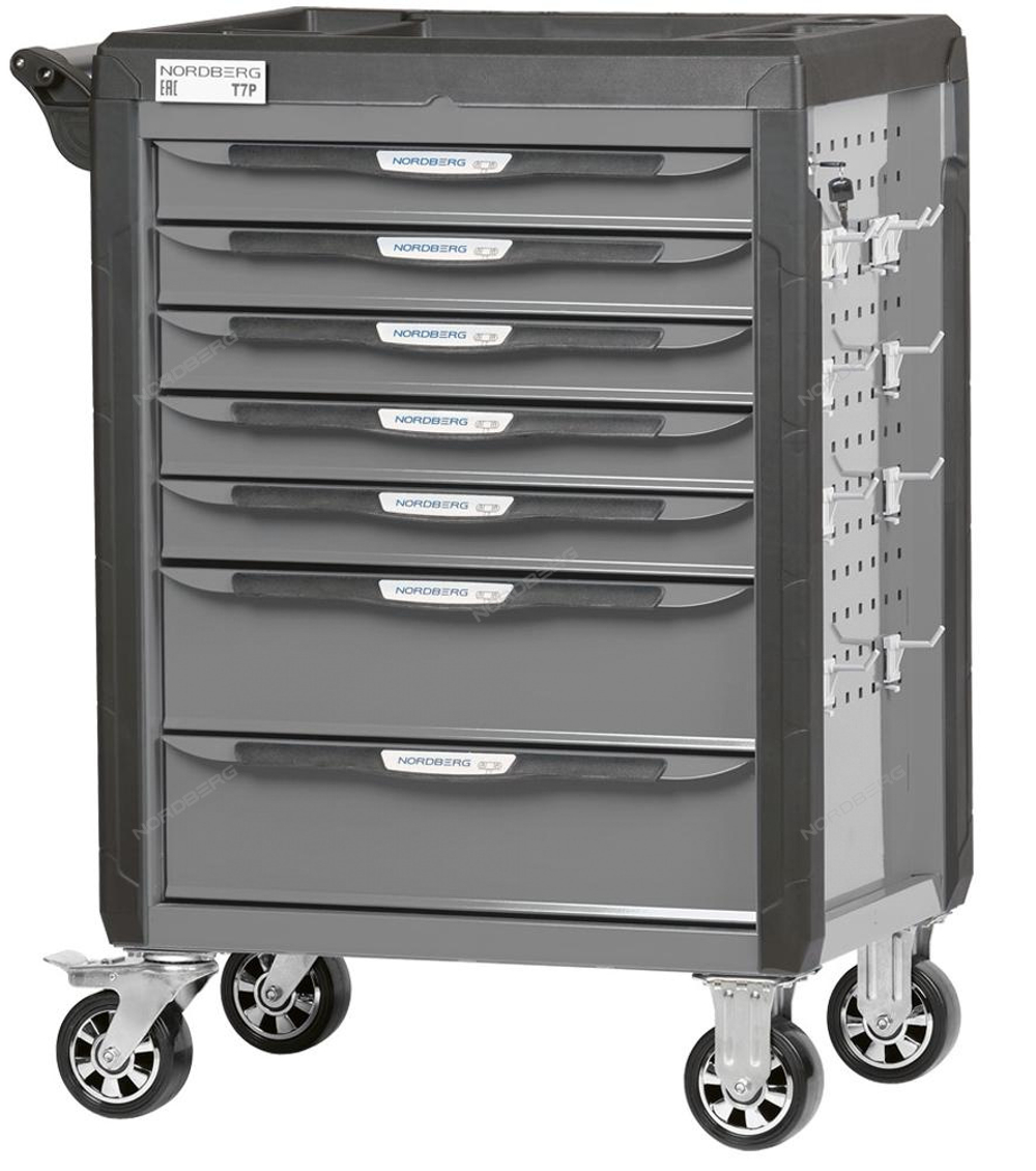 Тележка инструментальная, 7 выдвижных ящиков, с системой защиты от опрокидывания, серая NORDBERG T7P