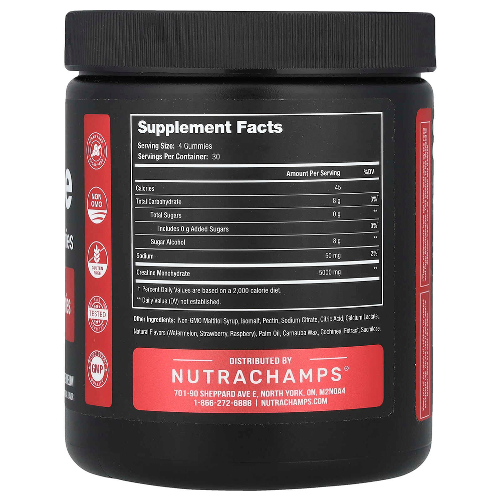 NutraChamps, Жевательные мармеладки с моногидратом креатина, арбуз, 120 жевательных таблеток (1250 мг в каждой жевательной мармеладке)