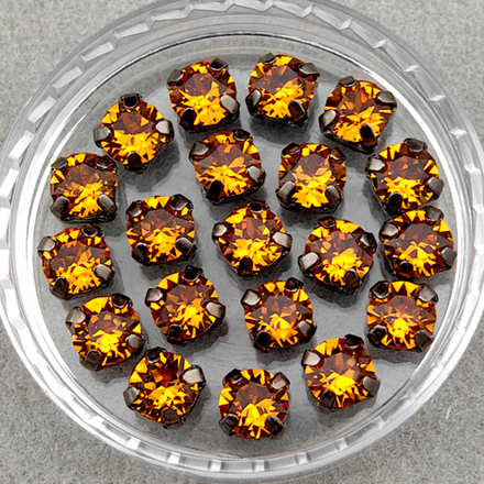 Шатоны Swarovski 1088 в оправах, цвет Топаз/темная сталь (Topaz/Gunmetal)
