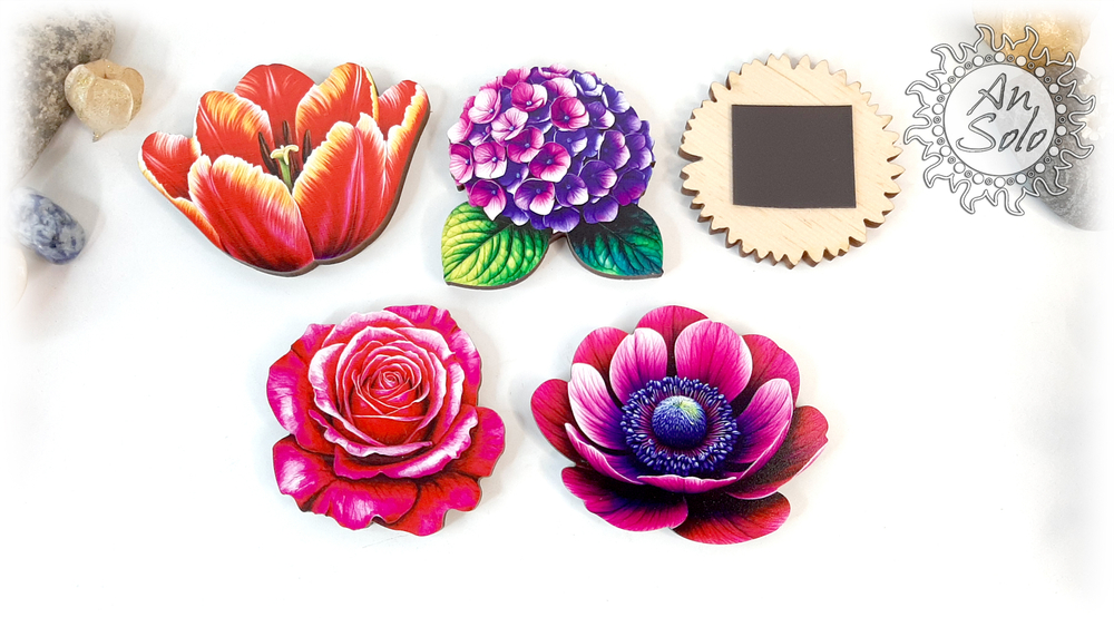 Магниты серия "Цветочная симфония" из кедра в ассортименте 2 часть