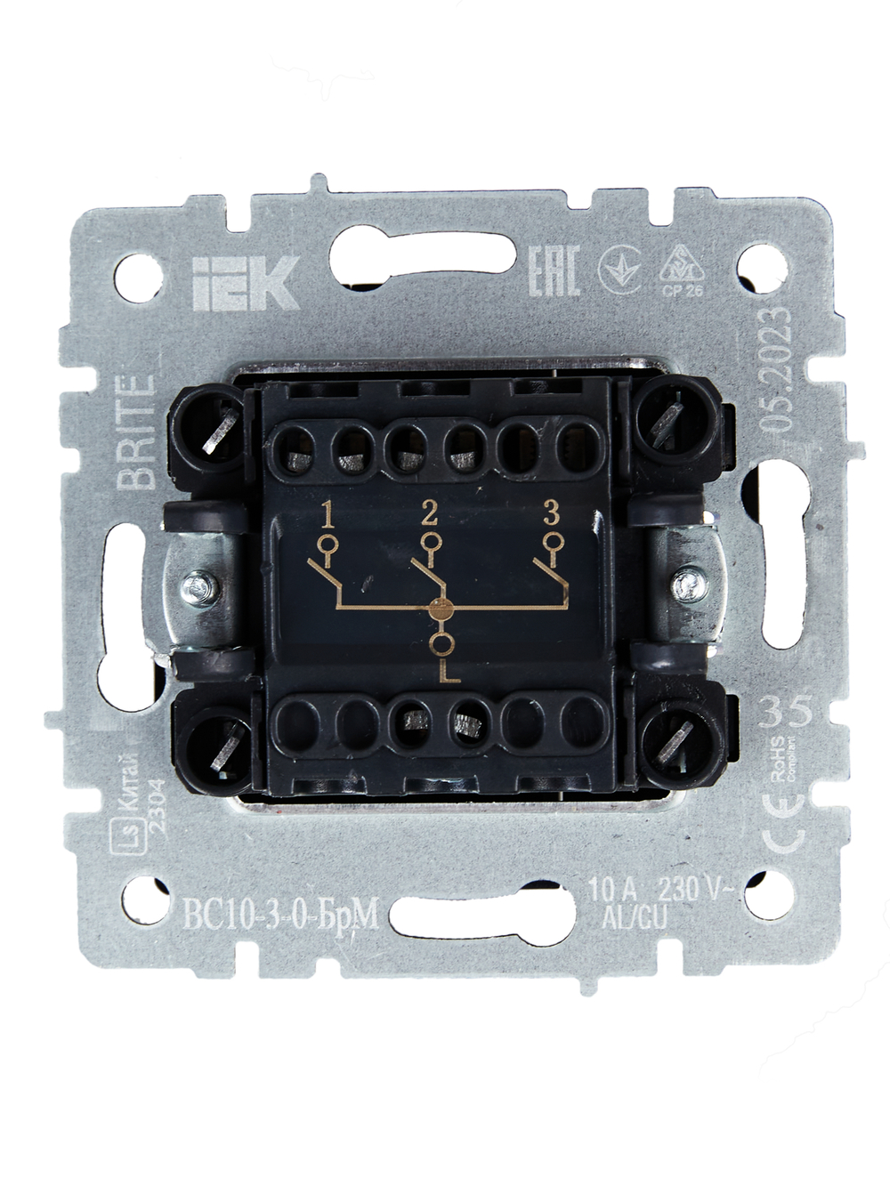 BRITE Выключатель 3-клавишный 10А ВС10-3-0-БрМ маренго IEK