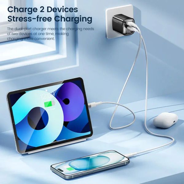 Адаптер питания Toocki 33Вт (Type-C + USB-A) Черный
