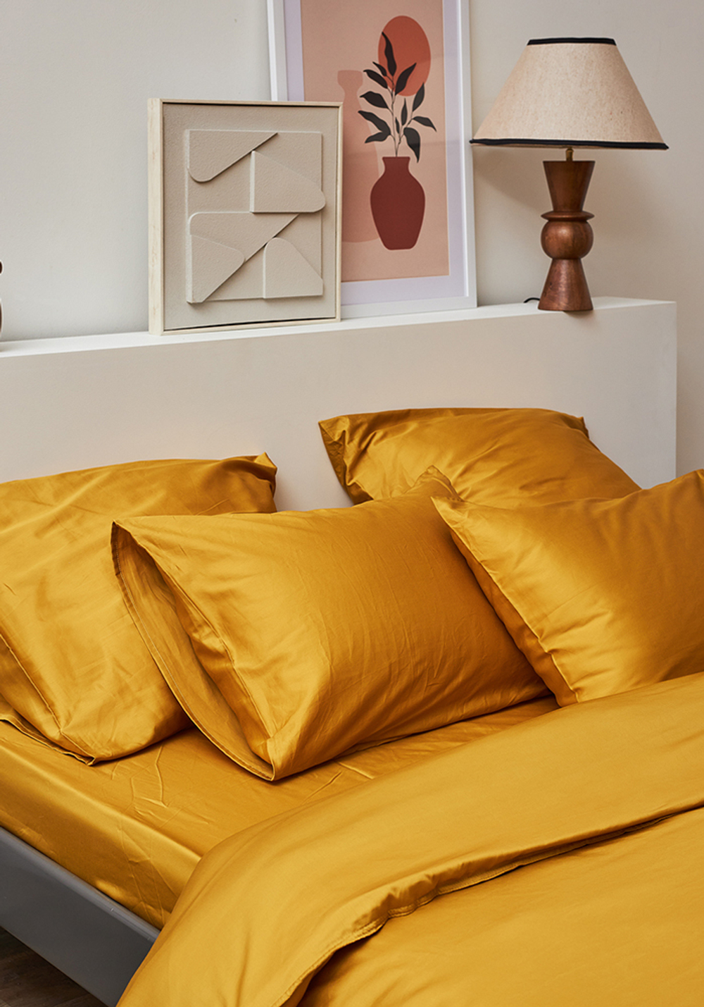 Простыня из премиального сатина горчичного цвета из коллекции essential, 240х270 см
