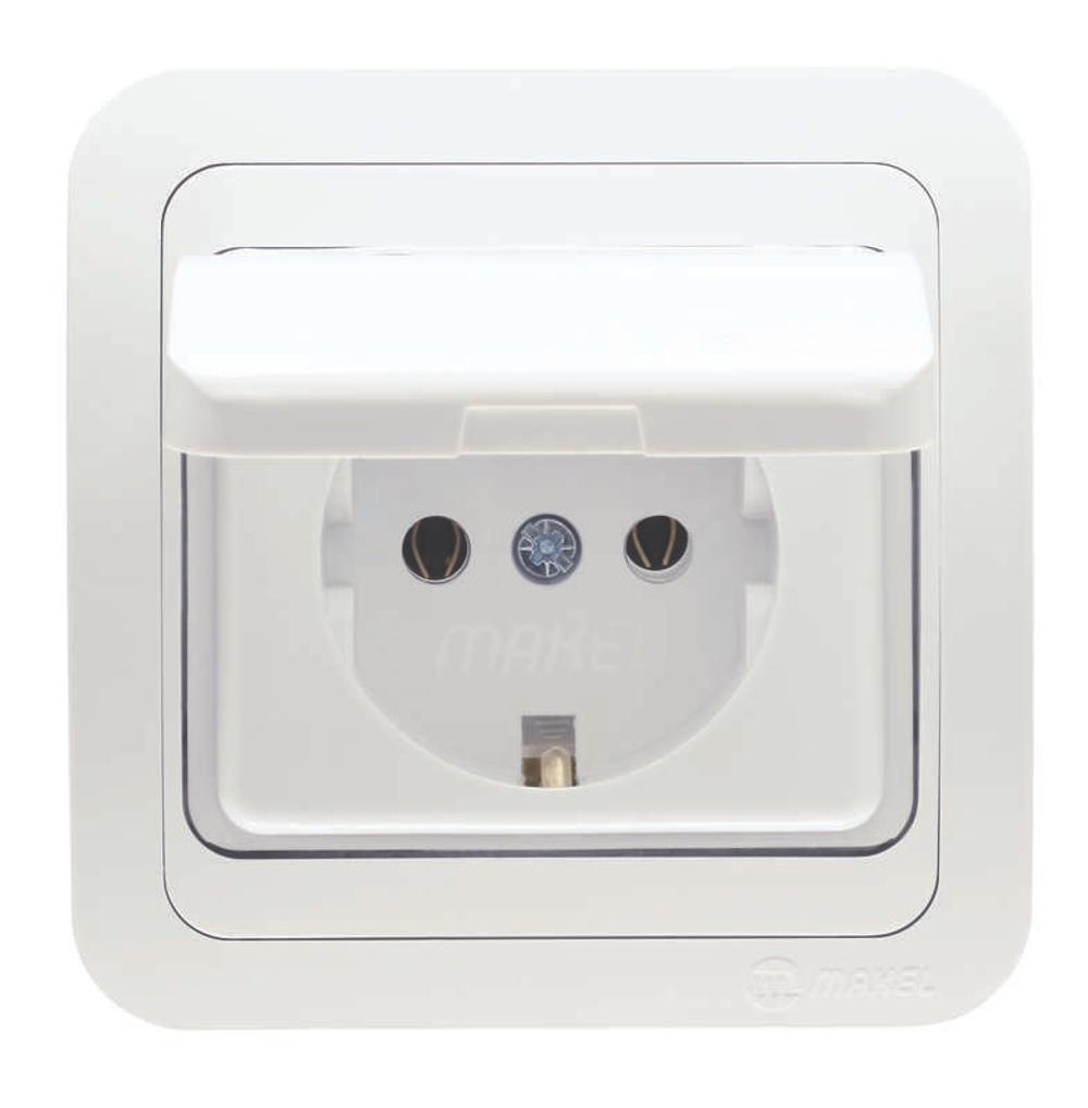 Розетка 1-м СП Mimoza 16А IP20 с крышкой бел./бел. Makel 12029