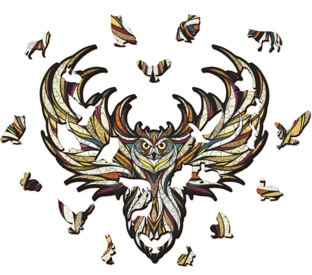 Деревянный, фигурный пазл EWA Мудрая Сова S 21x22 см