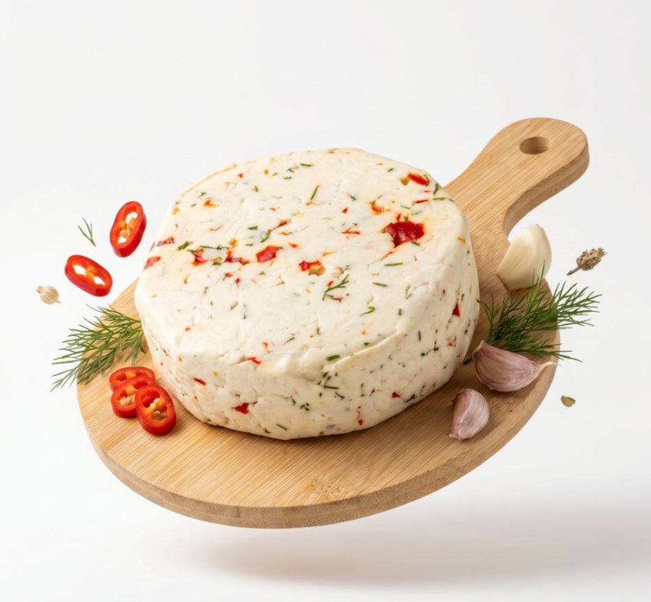 Сыр домашний с перцем, с укропом и с чесноком 15%, КФХ Золотова