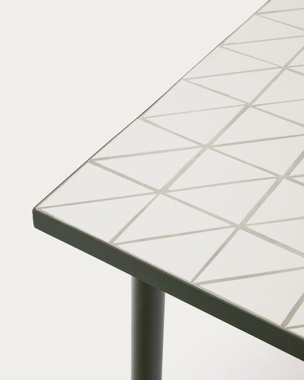 Уличный стол Maurina из стали зелёного цвета с керамической плиткой цвета экрю 223 x 101 см