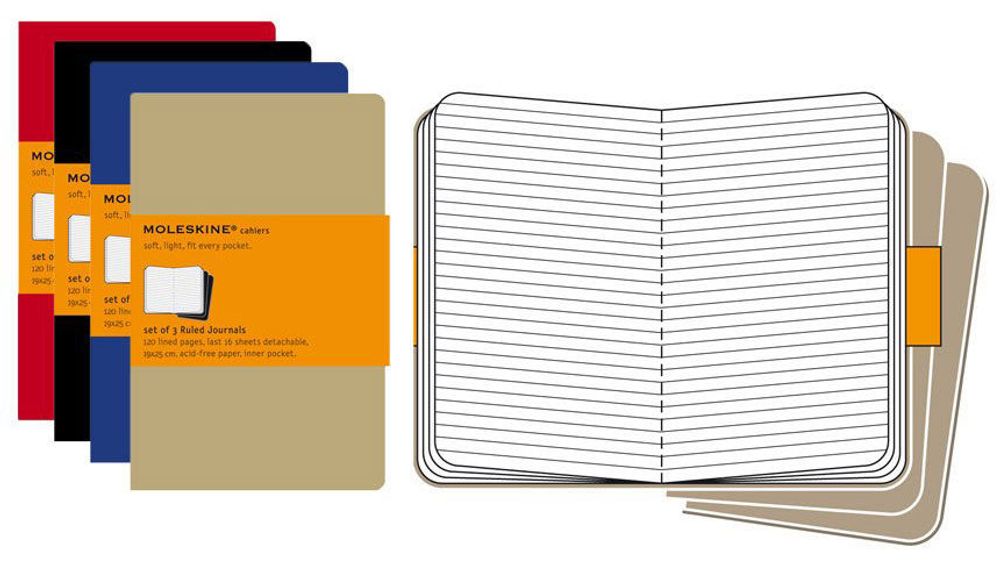 Блокнот Moleskine Cahier XLarge 190х250мм обложка картон 120стр линейка синий индиго 3шт (CH221)