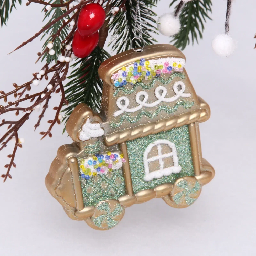 Ёлочная игрушка «Сказочный поезд» 9*1,5*10 см, изумруд