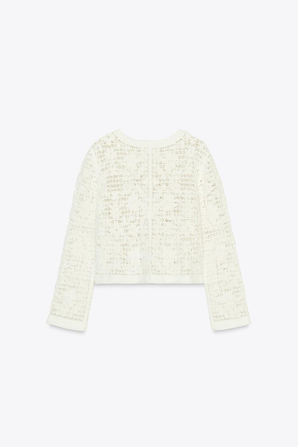 ZARA КАРДИГАН ИЗ КРУЖЕВА КРОШЕ С ПУГОВИЦАМИ, ЖЕЛТОВАТО-БЕЛЫЙ