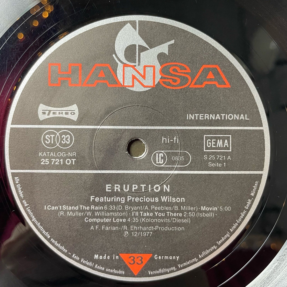 Винтажная виниловая пластинка LP Featuring Precious Wilson Eruption (Germany 1977)