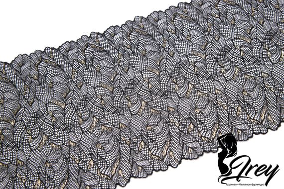 03-247 Кружево эластичное 20 см, Galaxy, черный/золото