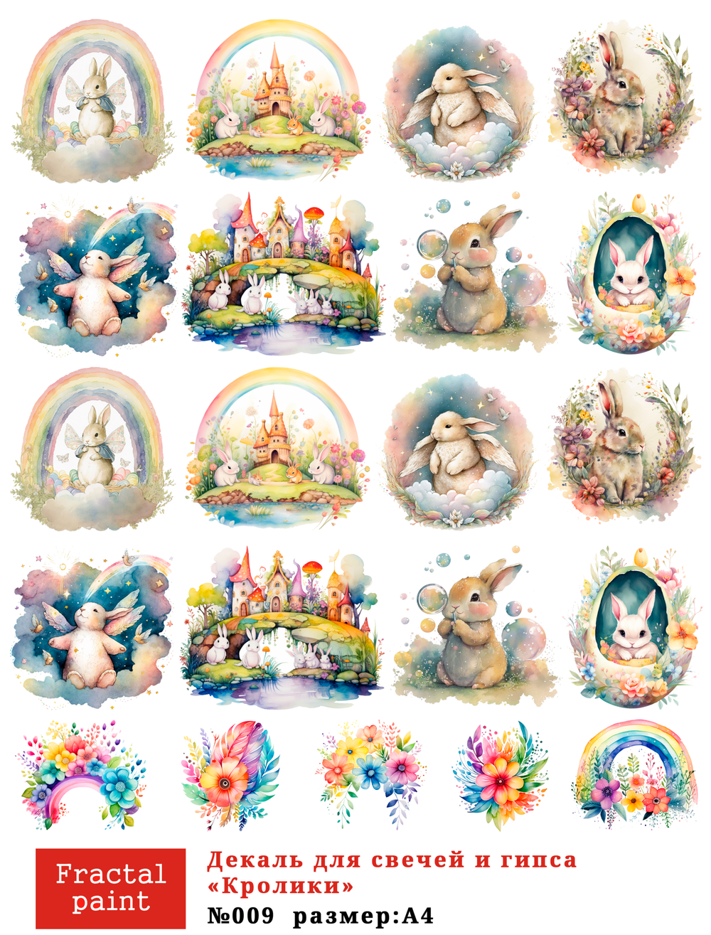 Трансфер переводной - декаль для свечей и гипса кролики 009