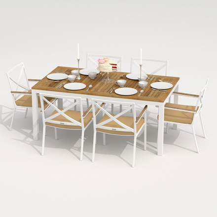 Обеденная группа ТЕЛЛА  ФЕСТА  каркас белый / стол тик 180 / ткань бежевая