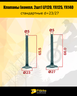 Клапаны LF120, YX125, YX140 стандартные d=23/27