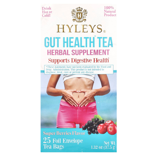 Hyleys Tea, Gut Health Tea, Super Berries, чайные пакетики в фольгированных пакетиках, 37,5 г (1,32 унции)