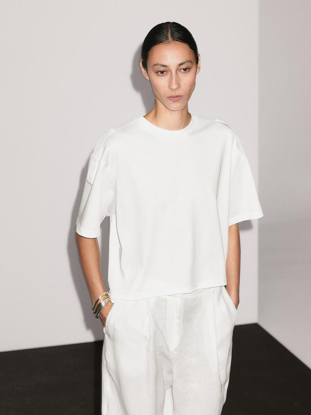 Massimo Dutti Футболка из 100% хлопка, натуральный, кремовый