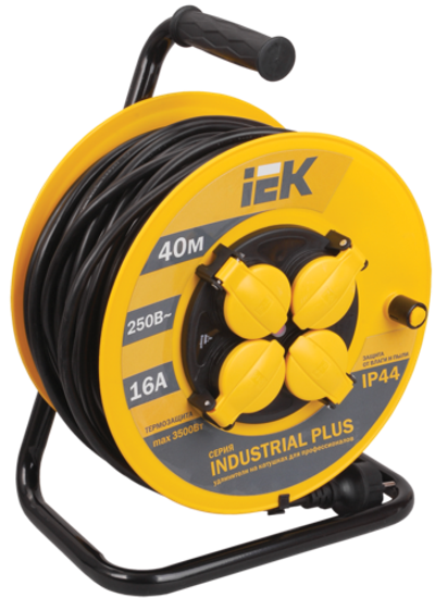 Катушка УК40 4 места IP44 с заземлением с термозащитой 3х1,5мм2 "Industrial plus" 40м IEK
