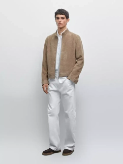 Massimo Dutti Короткая замшевая куртка из козьей кожи, бежевый