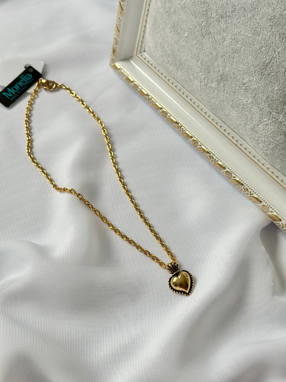 Кулон сердце 1,5 х 2,3 см на цепочке из прямоугольных звеньев, цвет золото, Италия