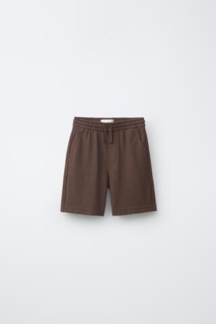 ZARA ШОРТЫ ИЗ РЕЛЬЕФНОЙ ТКАНИ В СЕЛЬСКОМ СТИЛЕ, ШОКОЛАДНЫЙ