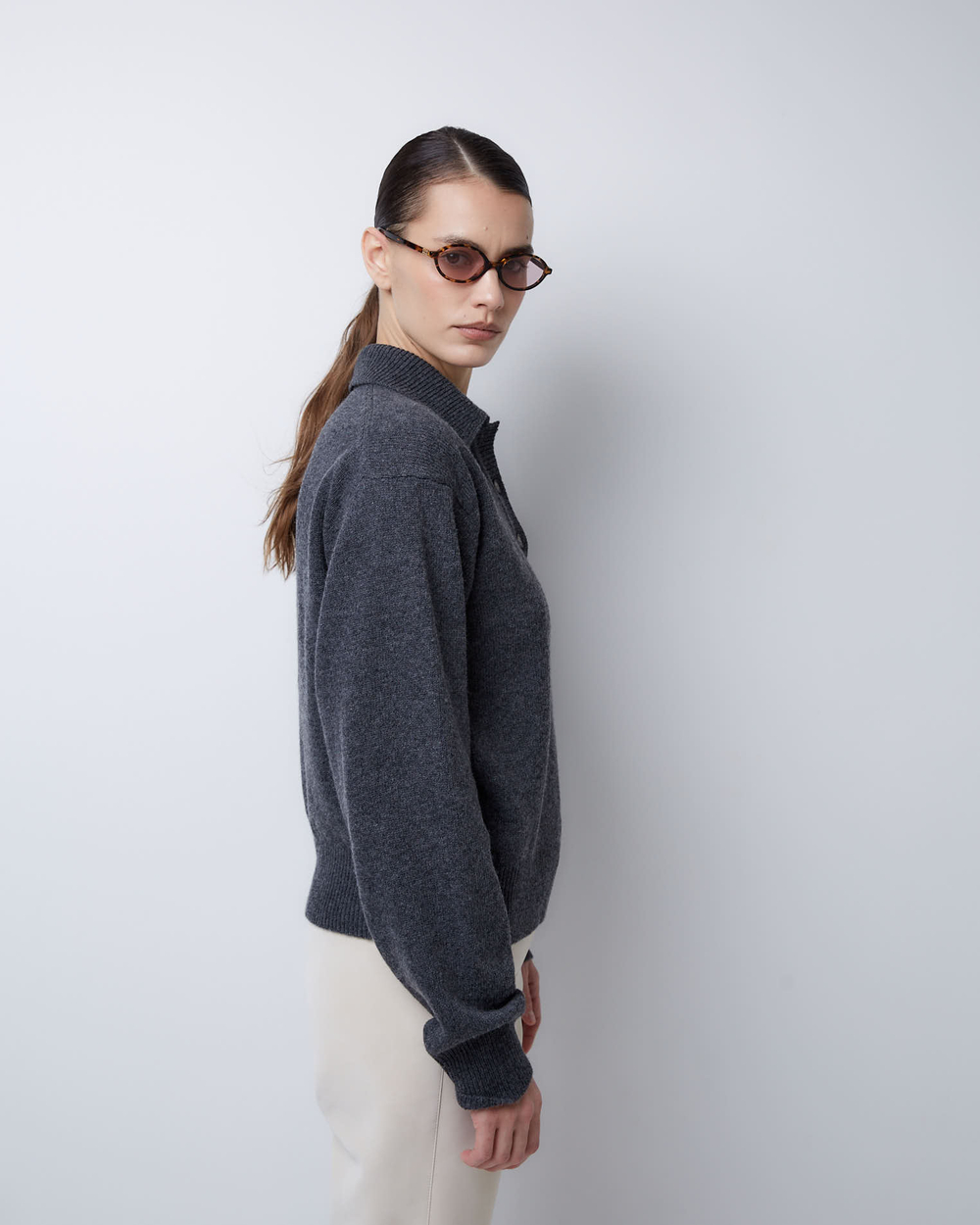 Поло из смесового кашемира ромбы темно-серый