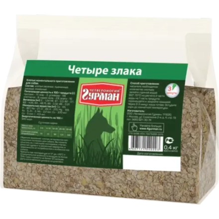 Хлопья моментального приготовления для собак Четвероногий гурман "4 злака", пакет 400г